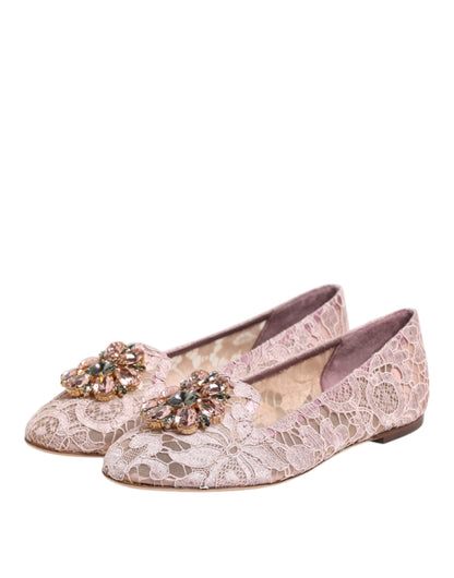 Pink Taormina Lace Crystals Flats Shoes