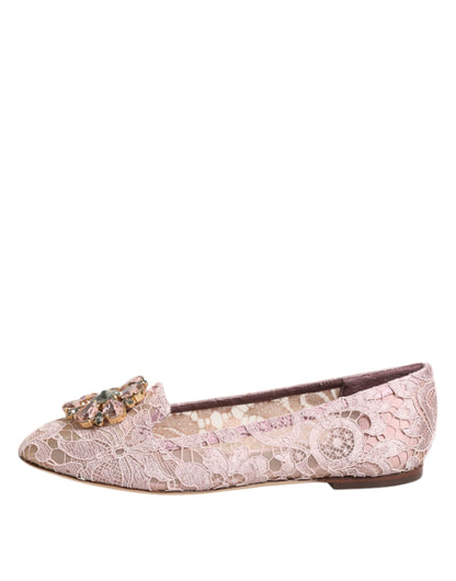 Pink Taormina Lace Crystals Flats Shoes