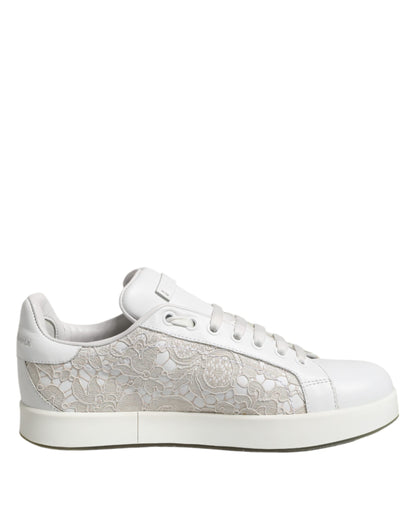 White Lace Leather Low Top Sneaker Shoes