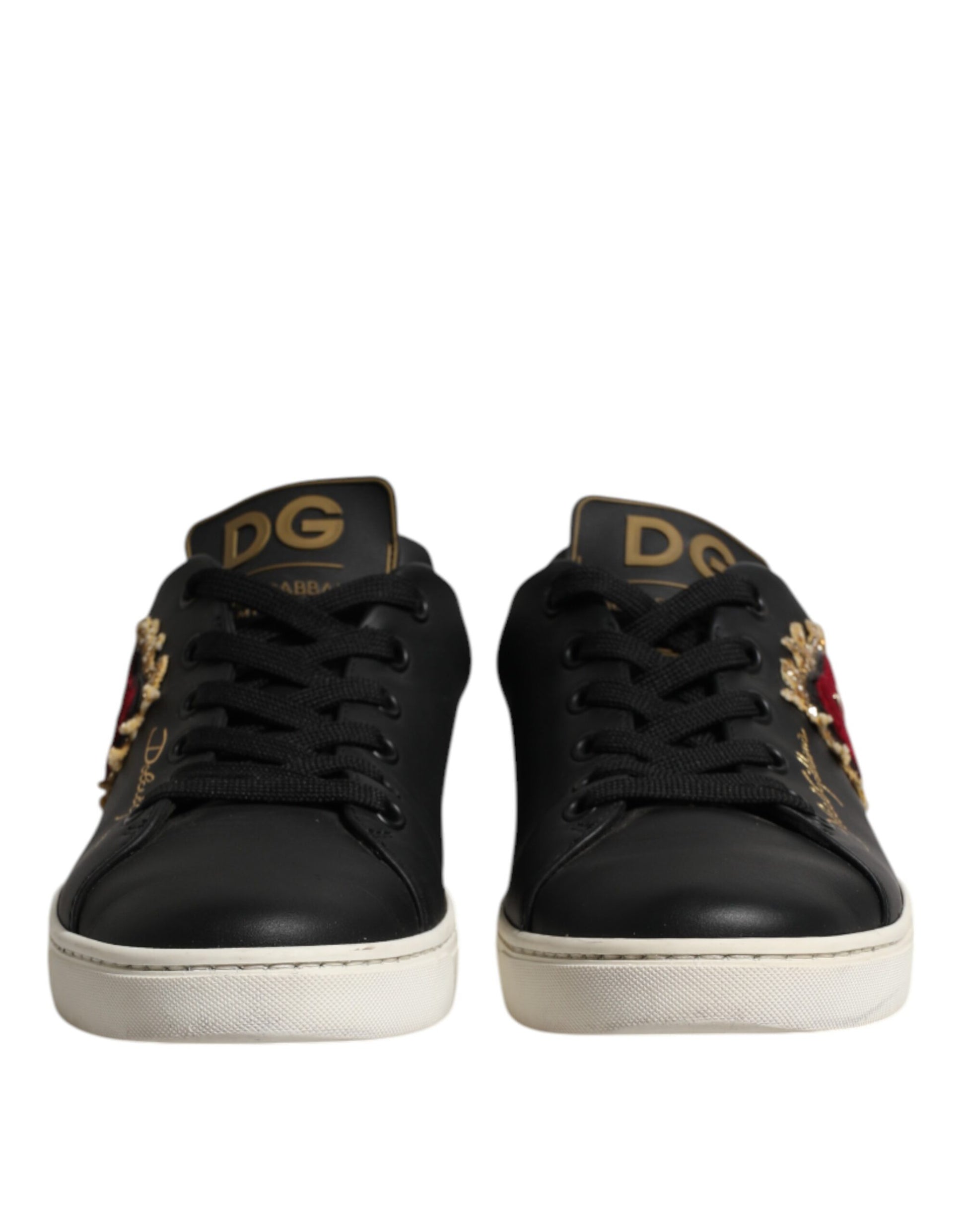 Black Leather Sacred Heart Sneakers Shoes