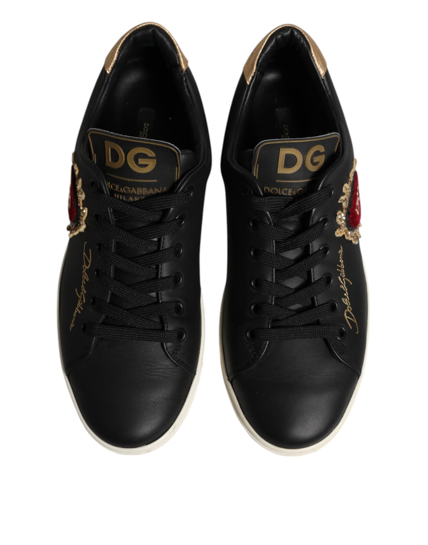 Black Leather Sacred Heart Sneakers Shoes