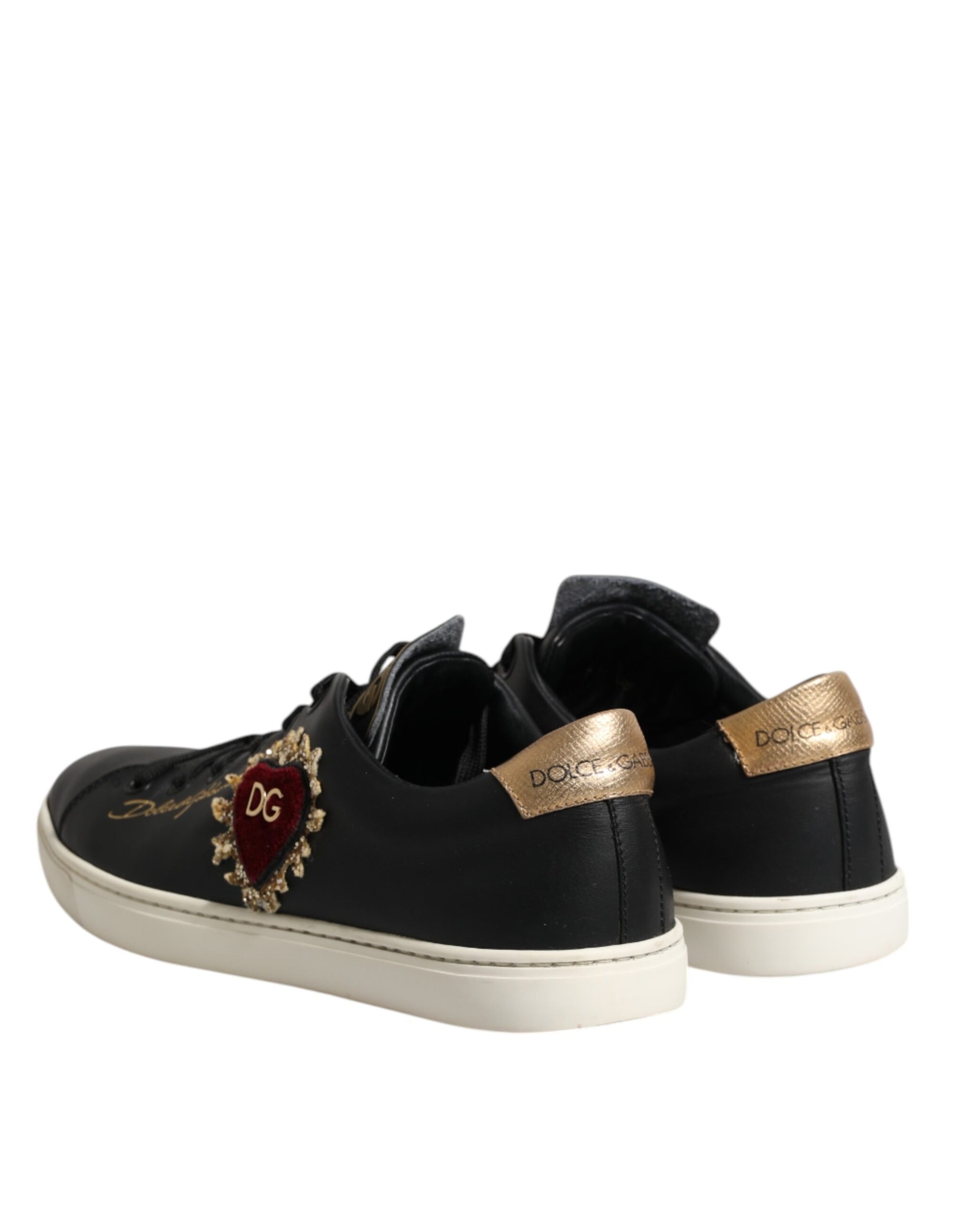 Black Leather Sacred Heart Sneakers Shoes