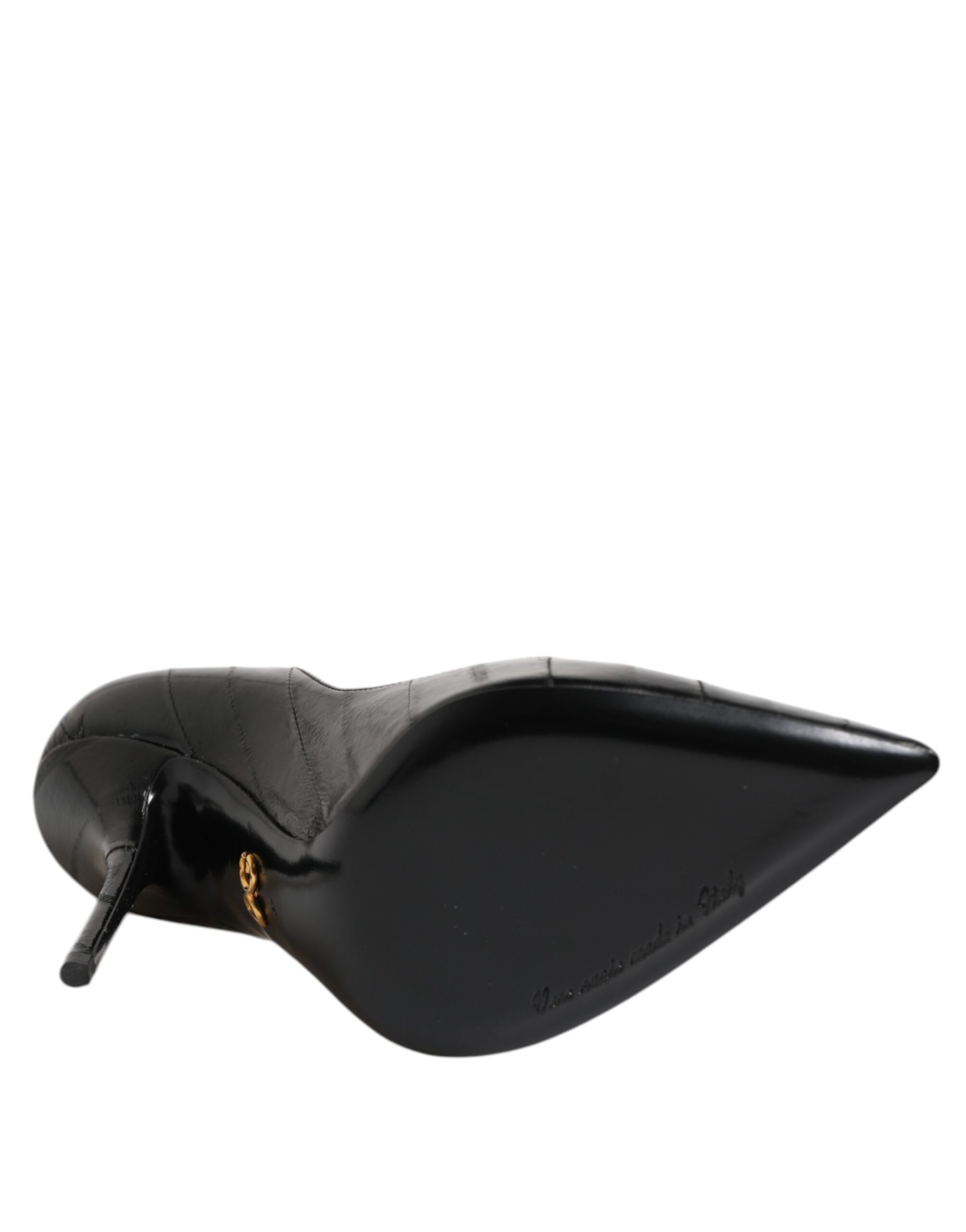 Black Leather Stiletto High Heels Pumps Shoes