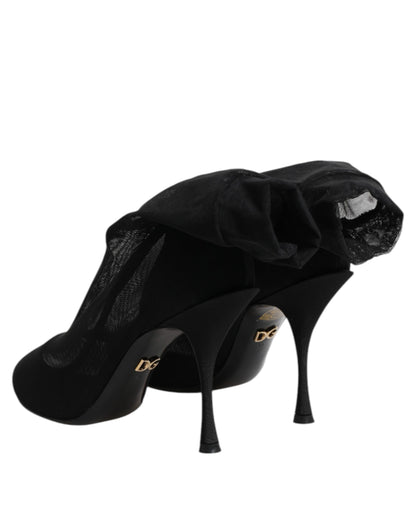 Black Silk Stretch Mesh Sock Boots Shoes