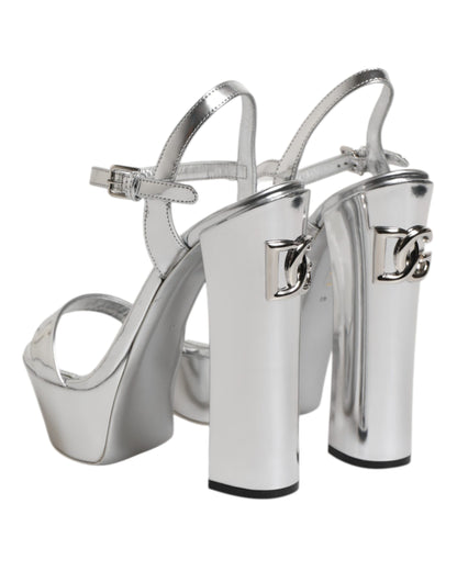 Silver Leather Platform Keira Sandals Shoes