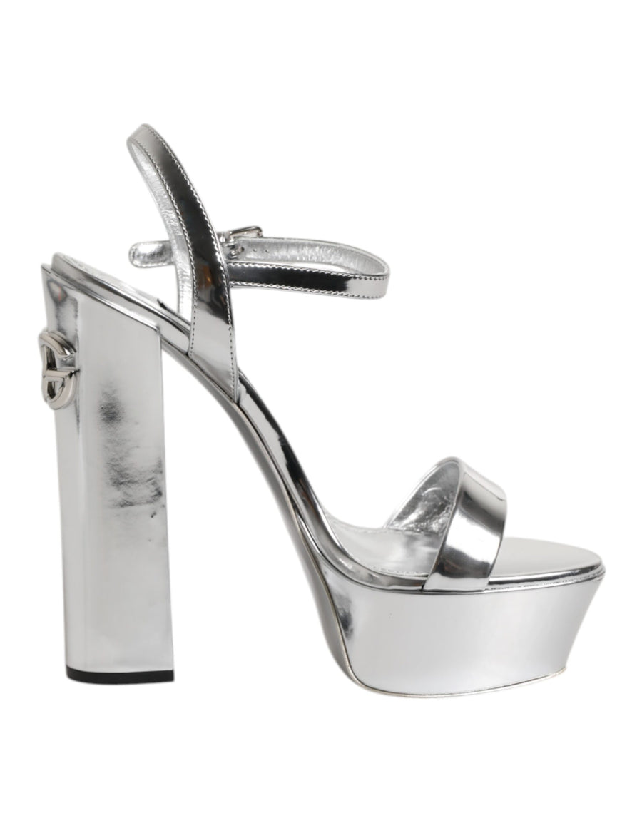 Silver Leather Platform Keira Sandals Shoes