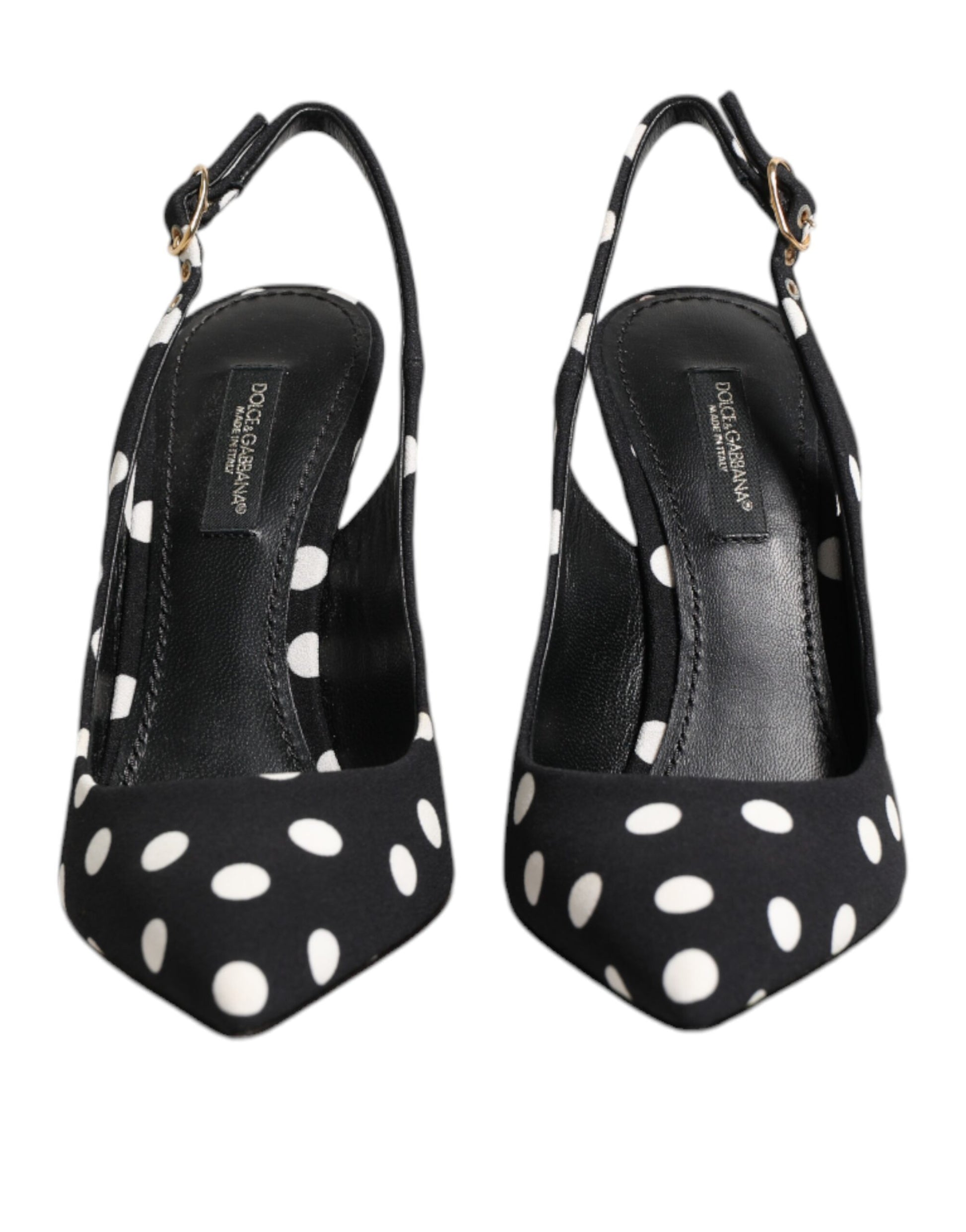 Black White Dotted Stiletto Slingback Shoes