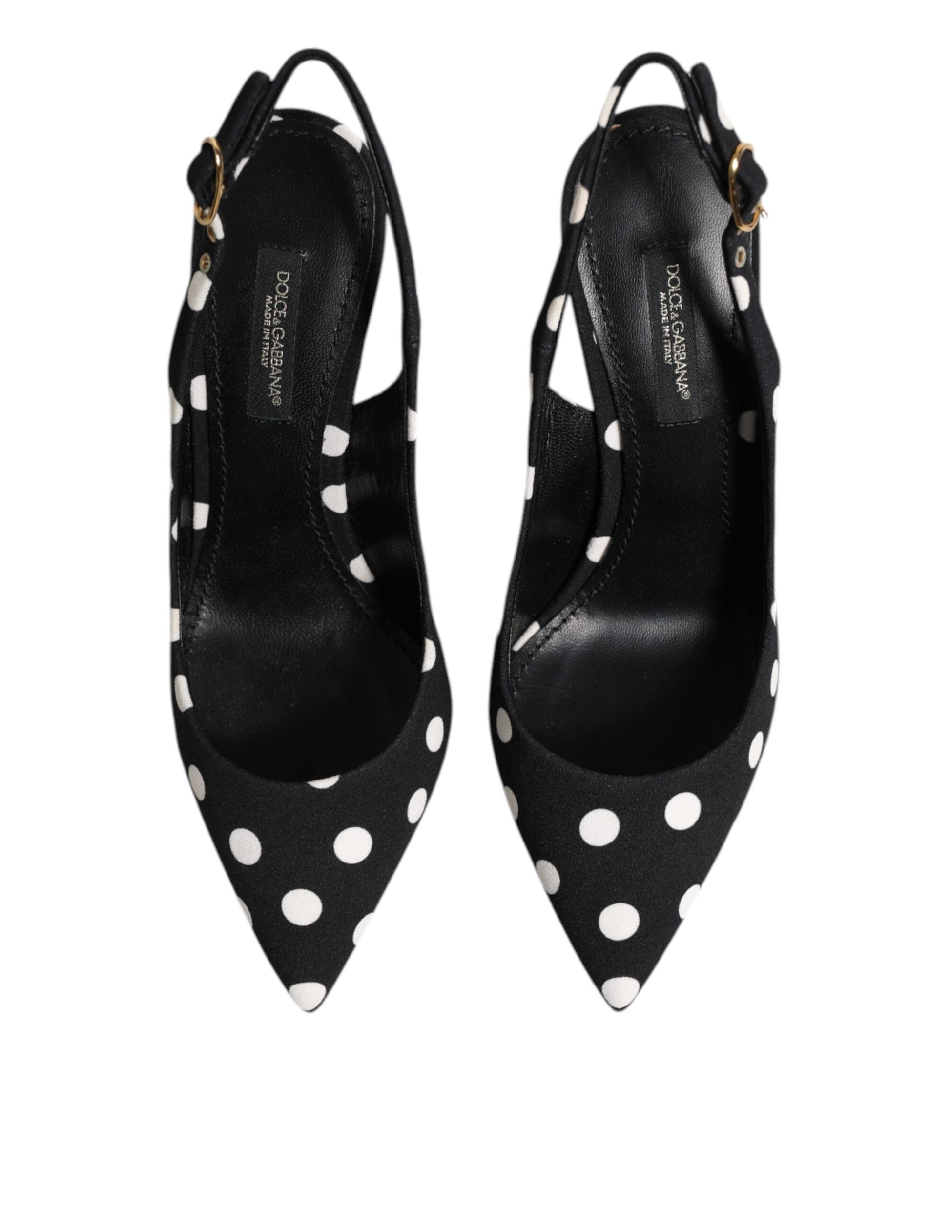 Black White Dotted Stiletto Slingback Shoes
