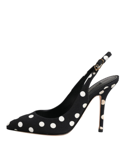 Black White Dotted Stiletto Slingback Shoes