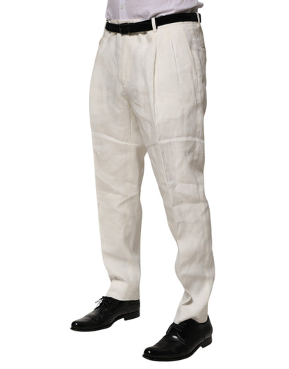 Cream Linen Dress Slim Formal Trouser Pants