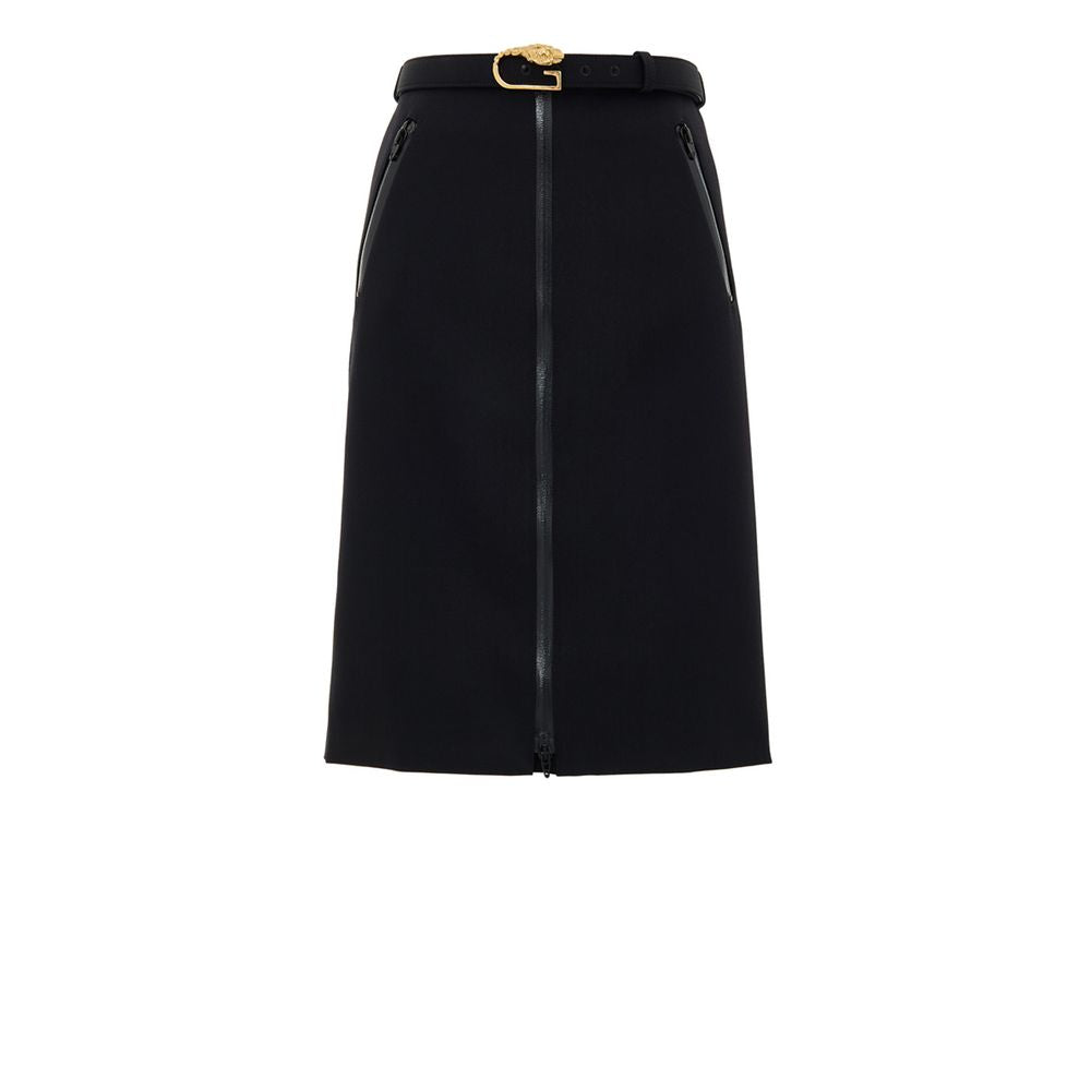 Black Wool Midi Skirt