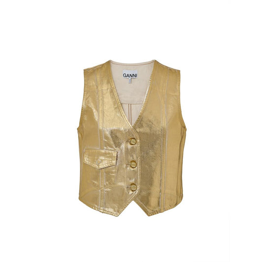 Gold Cotton Sleveless Jacket
