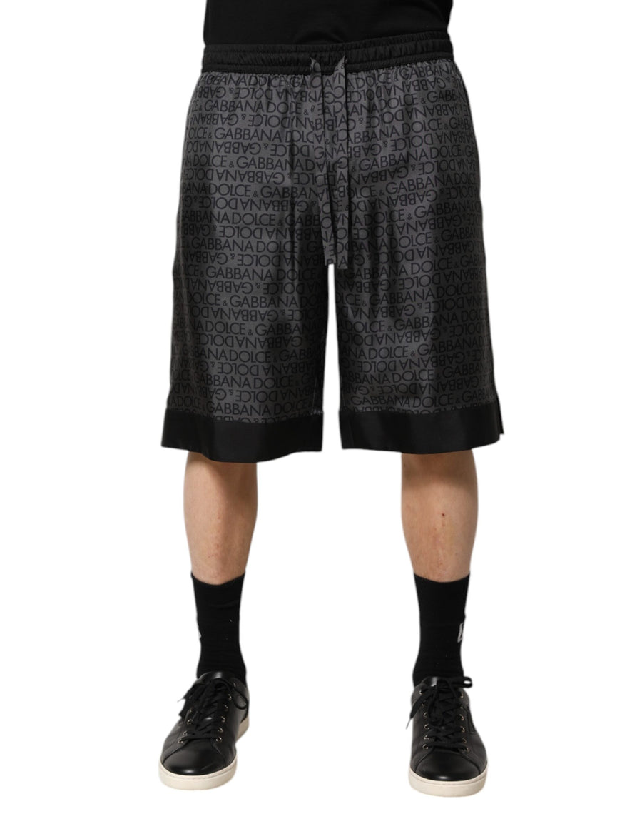 Gray Black Silk DG Logo Men Bermuda Shorts