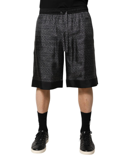 Gray Black Silk DG Logo Men Bermuda Shorts
