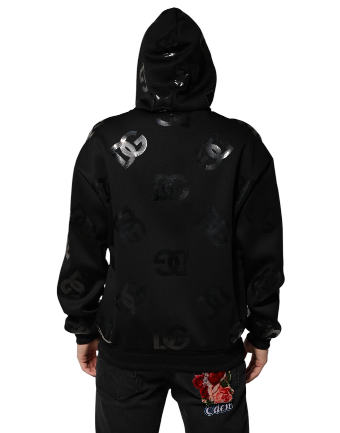 Black DG Logo Hoodie Metallic Print Sweater