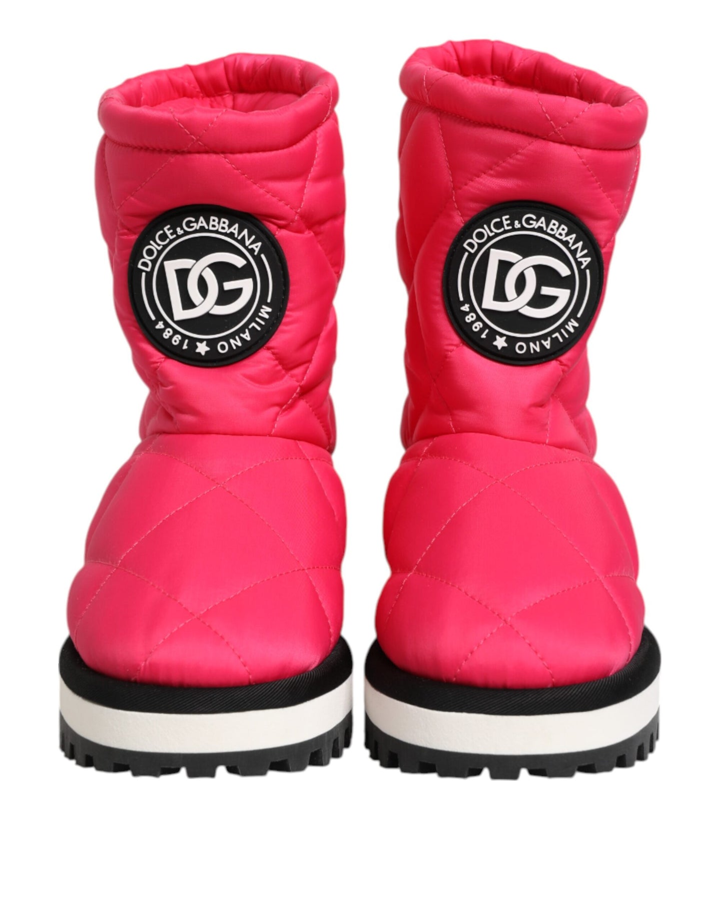 Pink White Viscose Padded Mid Calf Boots Shoes