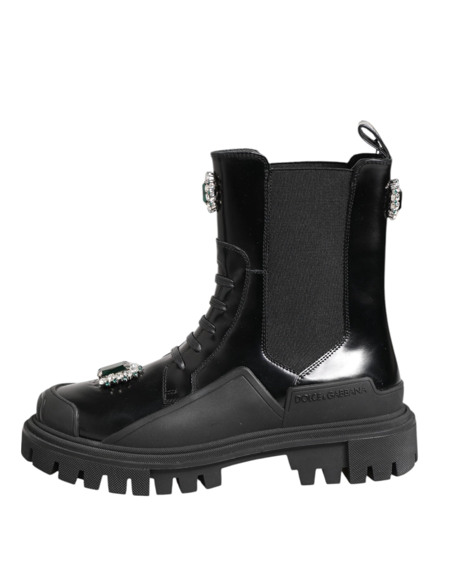 Black Crystal Embellished Combat Boots Shoes