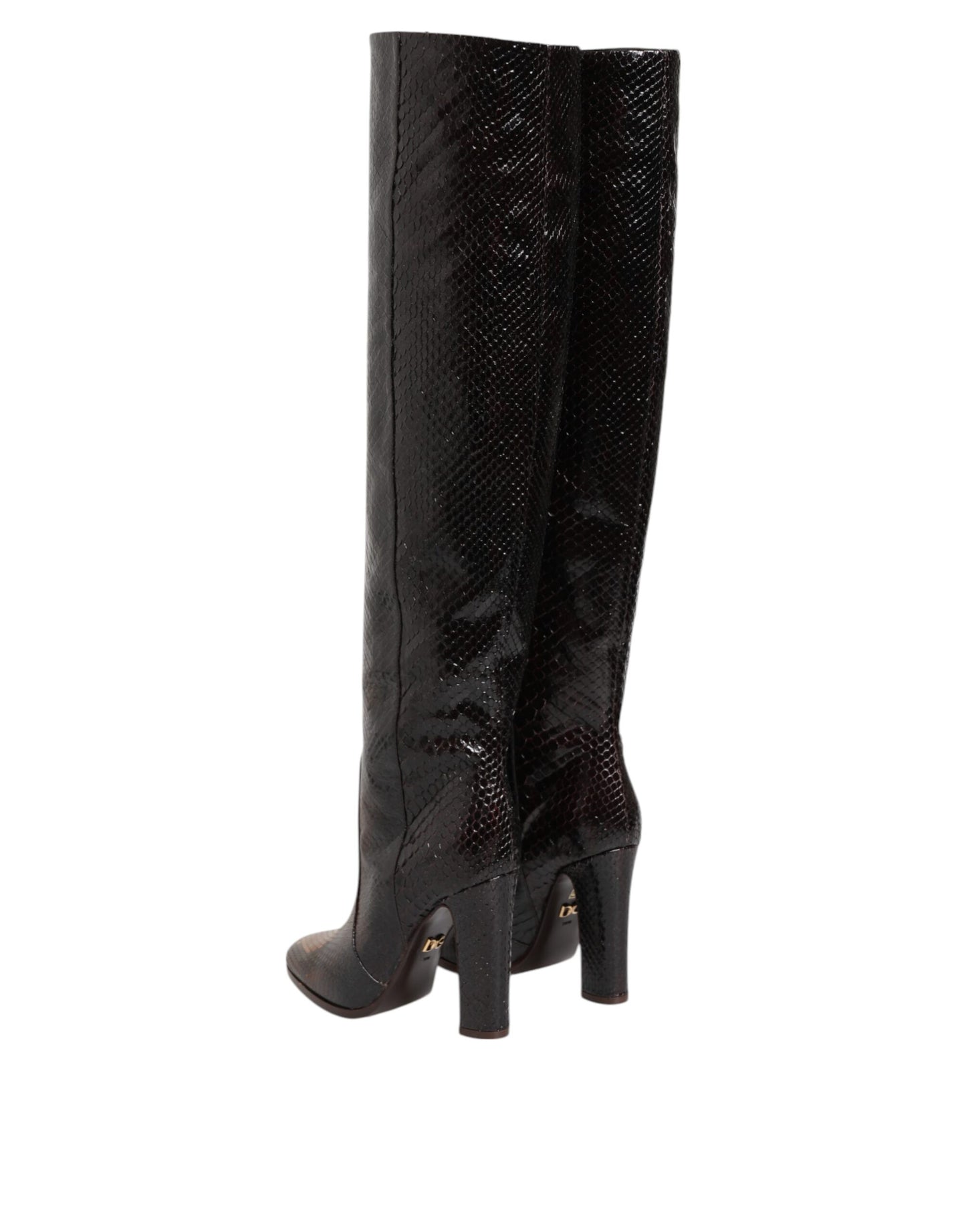 Brown Python Snakeskin Print Riding Boots Shoes