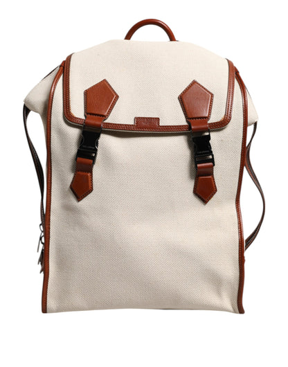 Beige Brown Canvas Leather EDGE Travel Men Back Pack Bag