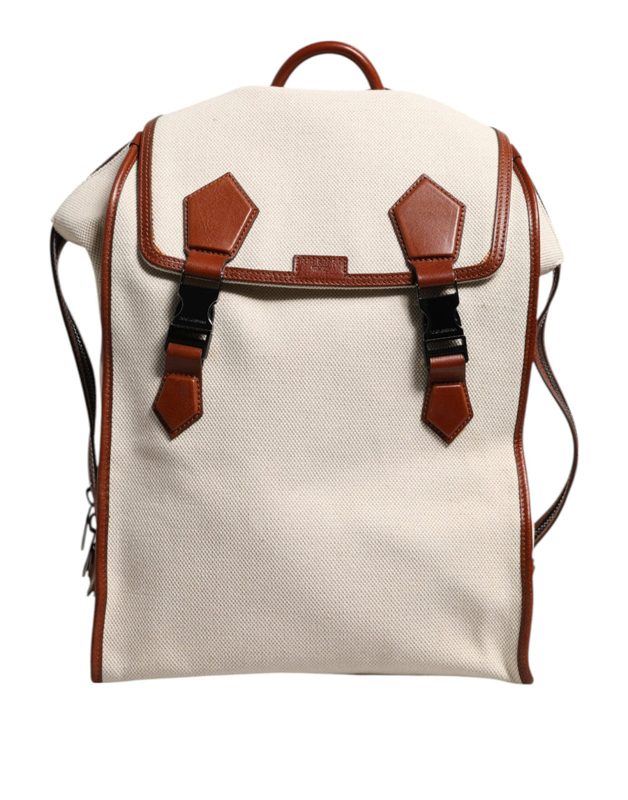 Beige Brown Canvas Leather EDGE Travel Men Back Pack Bag