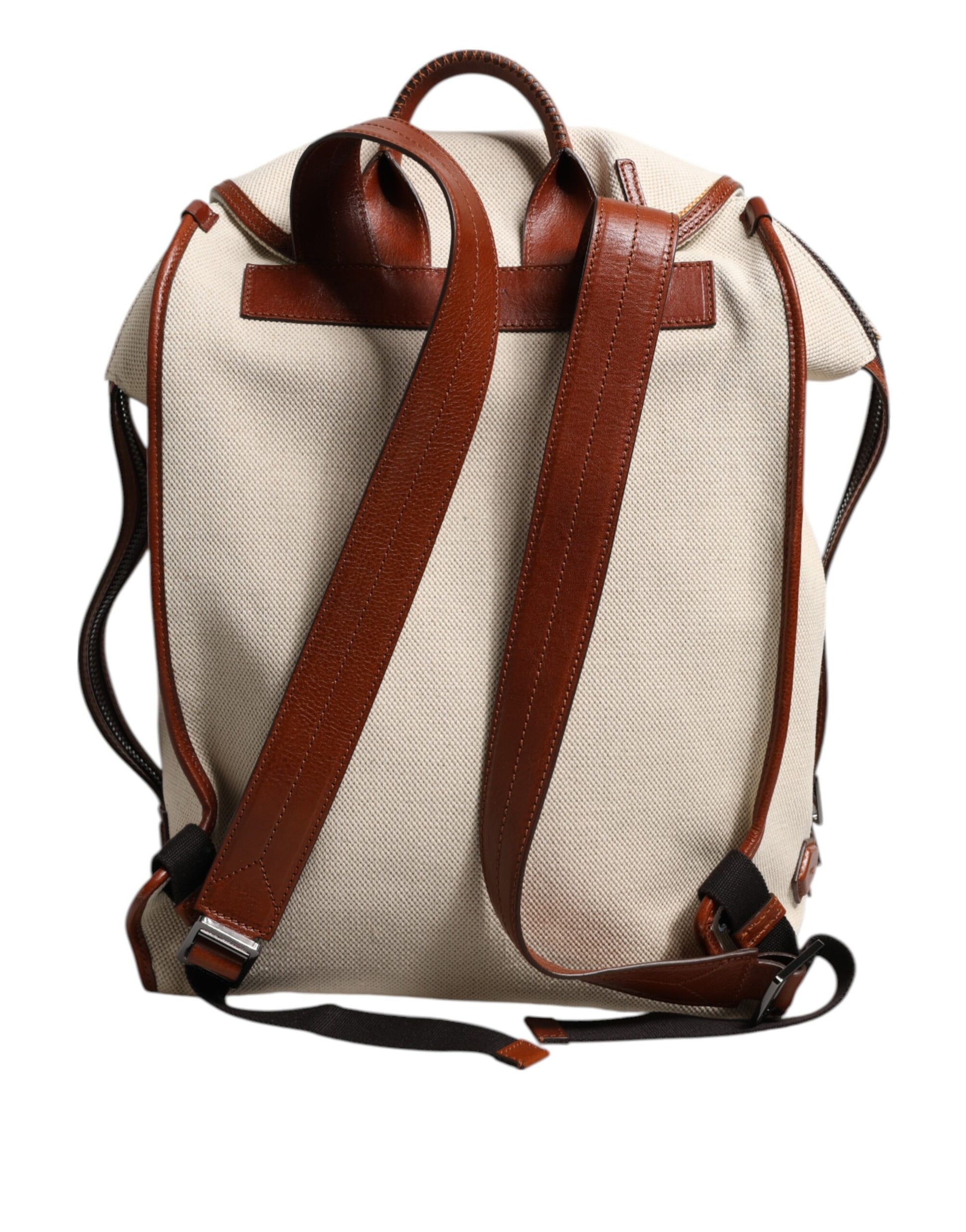 Beige Brown Canvas Leather EDGE Travel Men Back Pack Bag