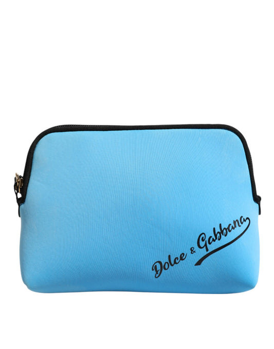 Blue Nylon DG Logo Print Clutch Zip Pouch Bag