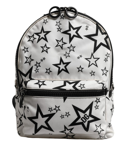 White DG Stars Print Nylon Travel Backpack Bag