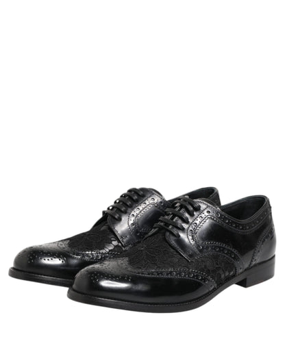 Black Leather Floral Lace Dress Formal  Shoes