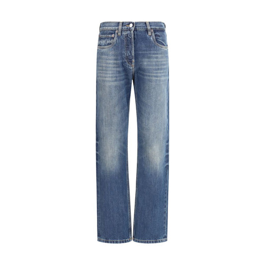 Blue Cotton Straight-Leg Jeans