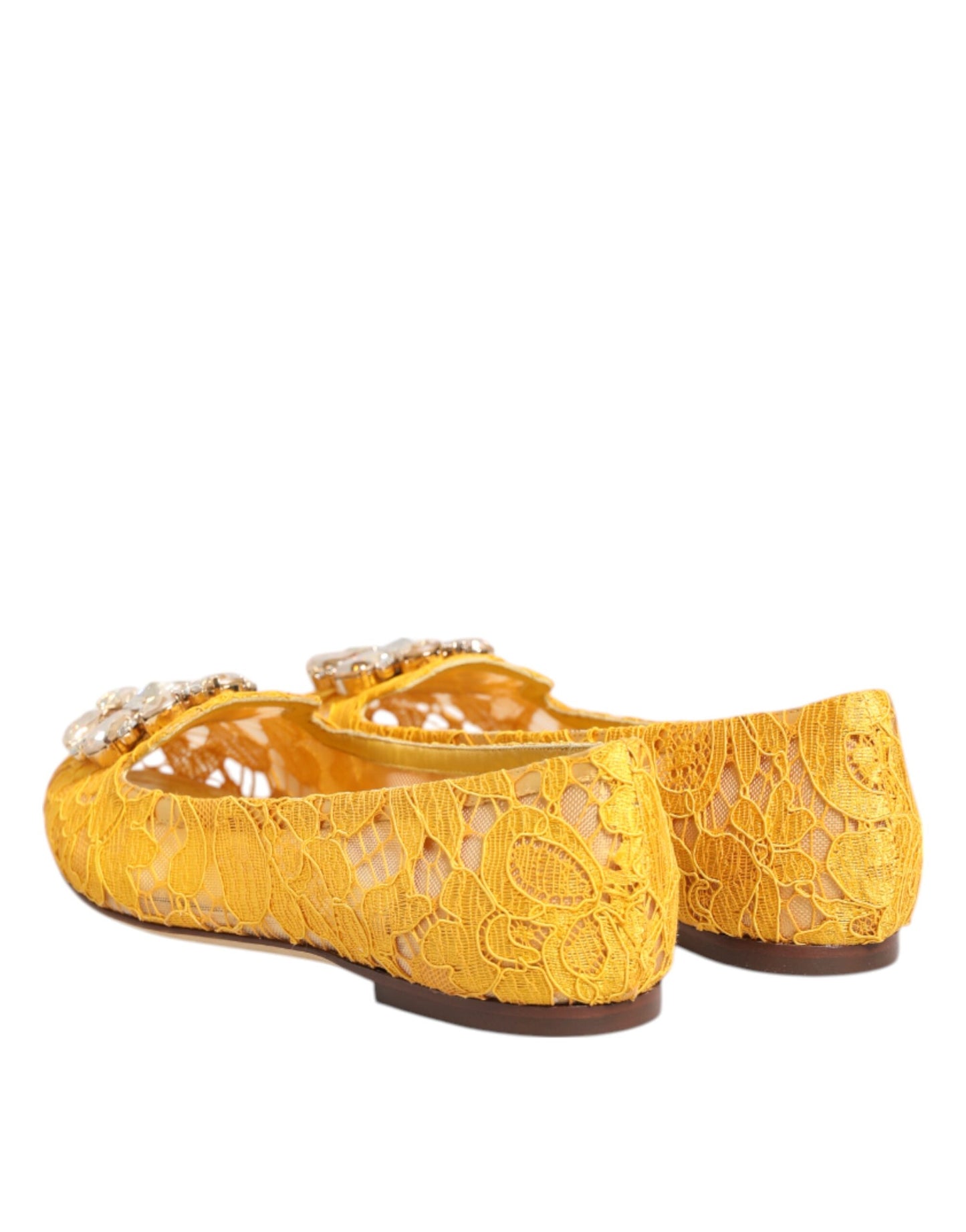 Yellow Taormina Lace Crystals Flats Shoes
