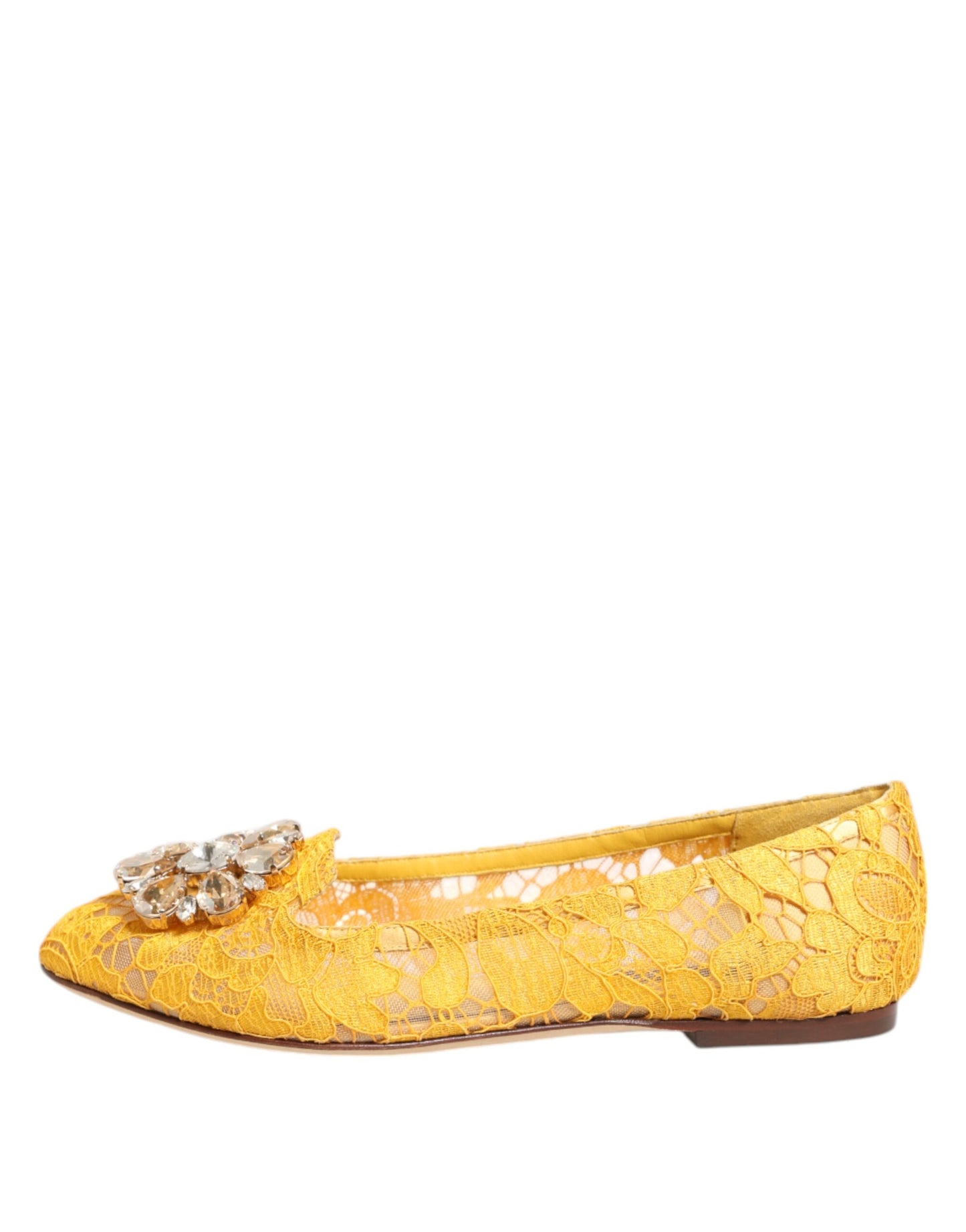 Yellow Taormina Lace Crystals Flats Shoes