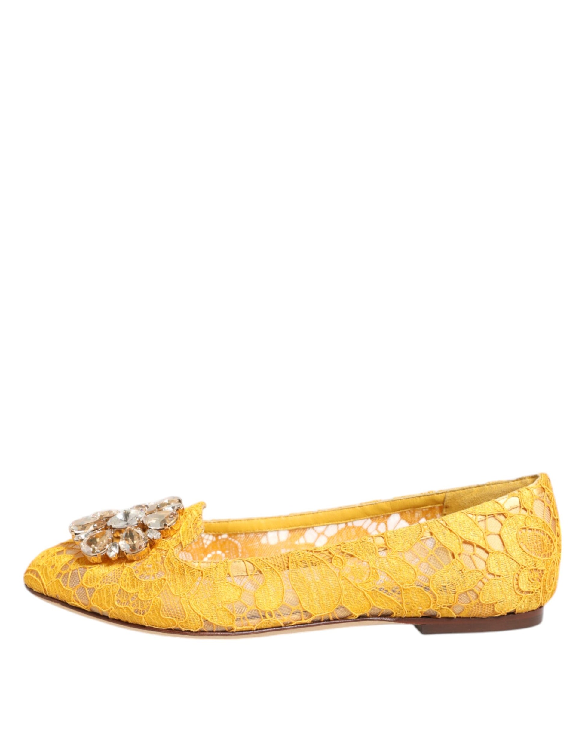 Yellow Taormina Lace Crystals Flats Shoes