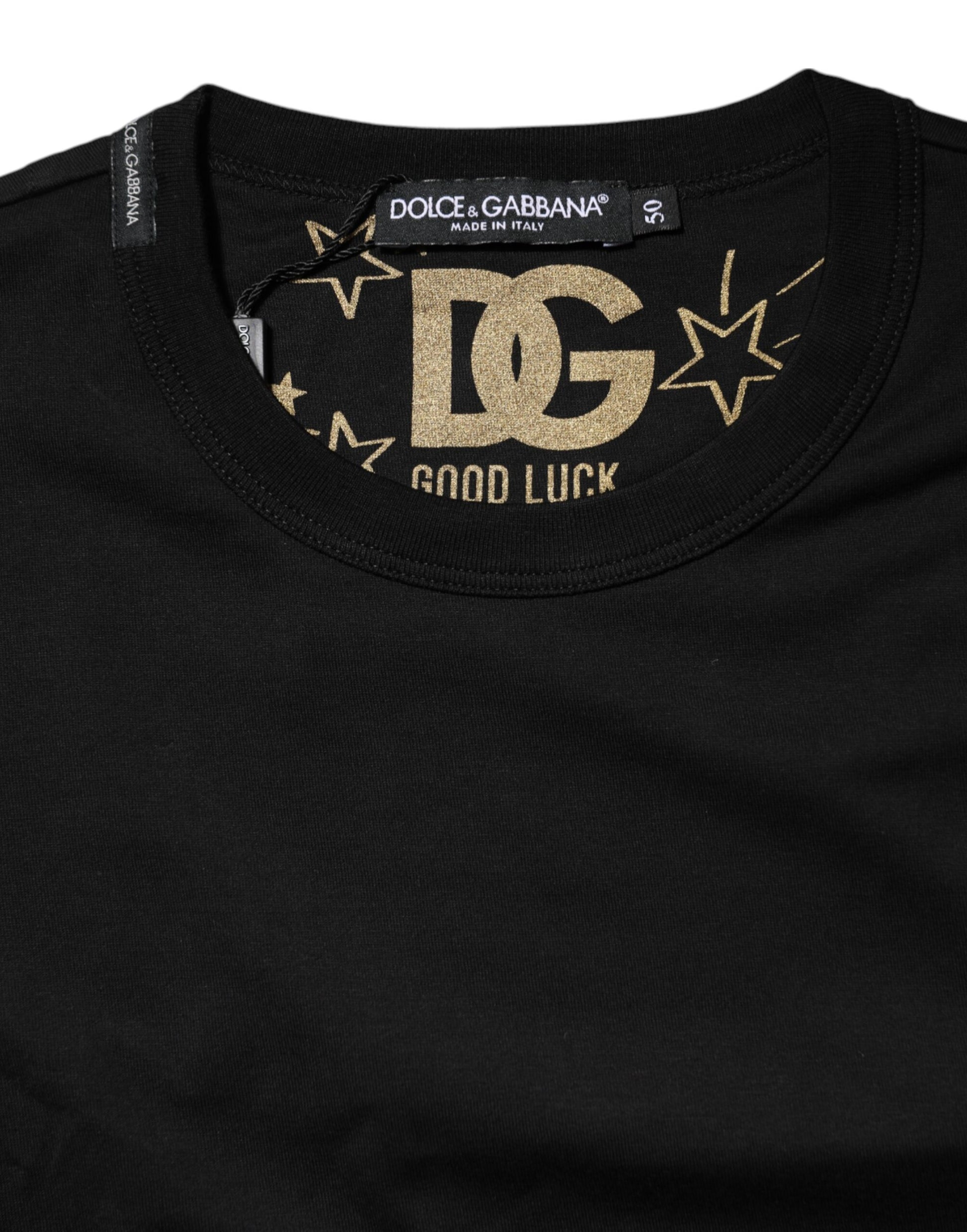 Black Cotton Logo Print Crew Neck T-shirt
