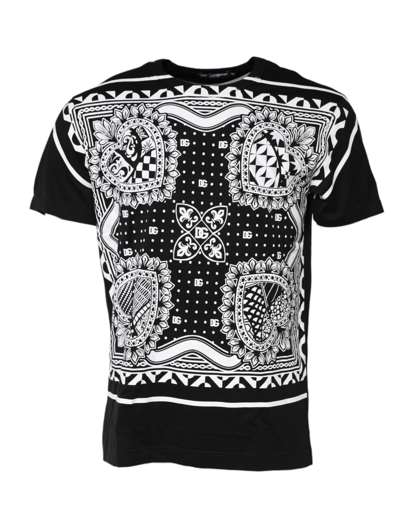 Black Bandana Print Cotton Crew Neck T-shirt