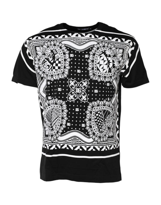 Black Bandana Print Cotton Crew Neck T-shirt
