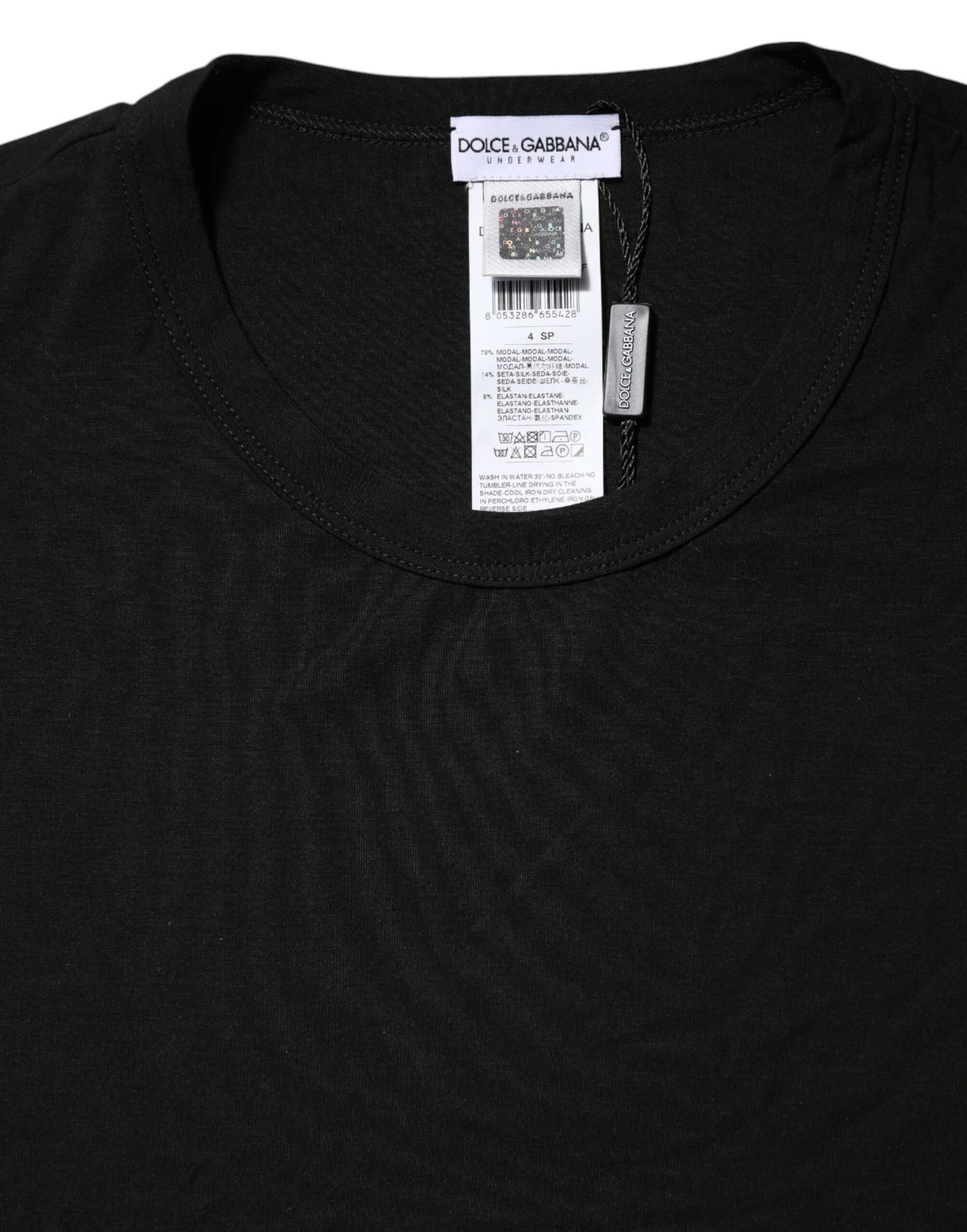 Black Modal Men Crew Neck Underwear T-shirt