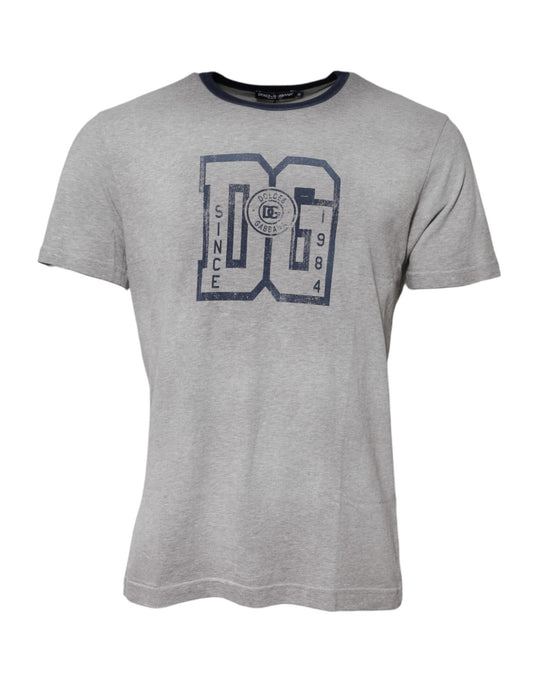 Gray DG Graphic Print Cotton Crewneck T-shirt