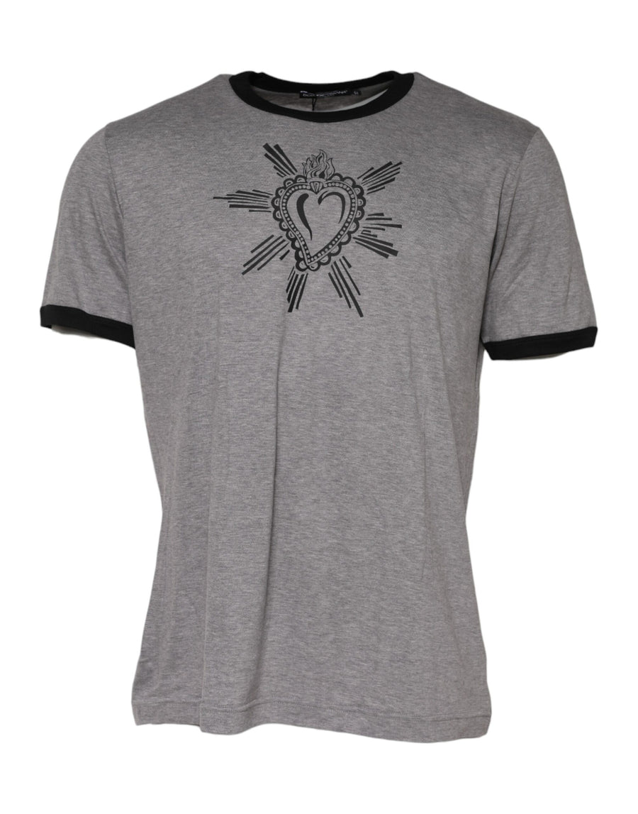 Gray Sacred Heart Cotton Crew Neck T-shirt