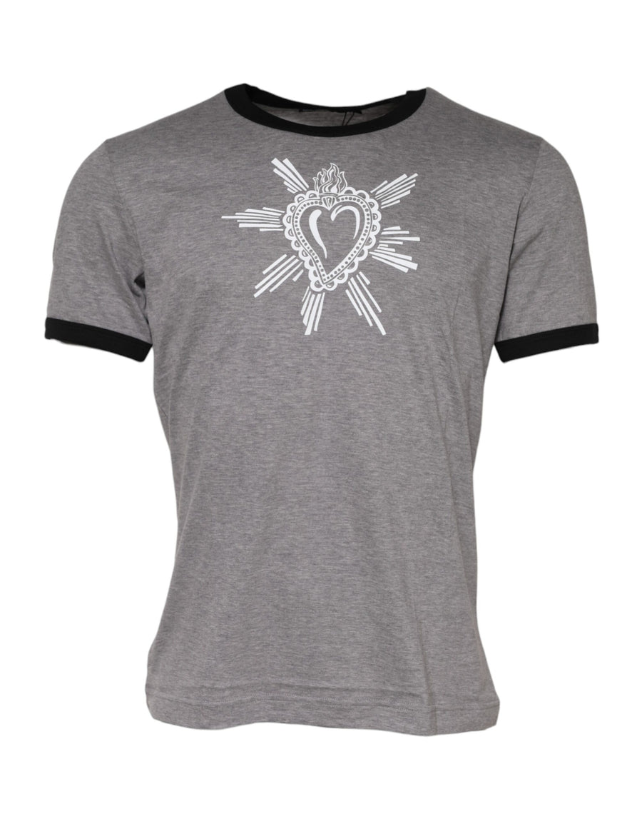 Gray Sacred Heart Cotton Crew Neck T-shirt