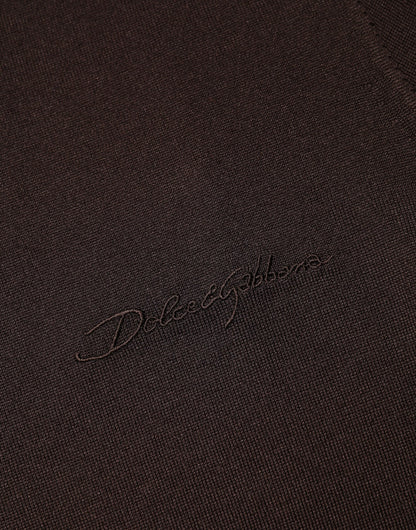 Brown Silk Crew Neck Short Sleeves T-shirt