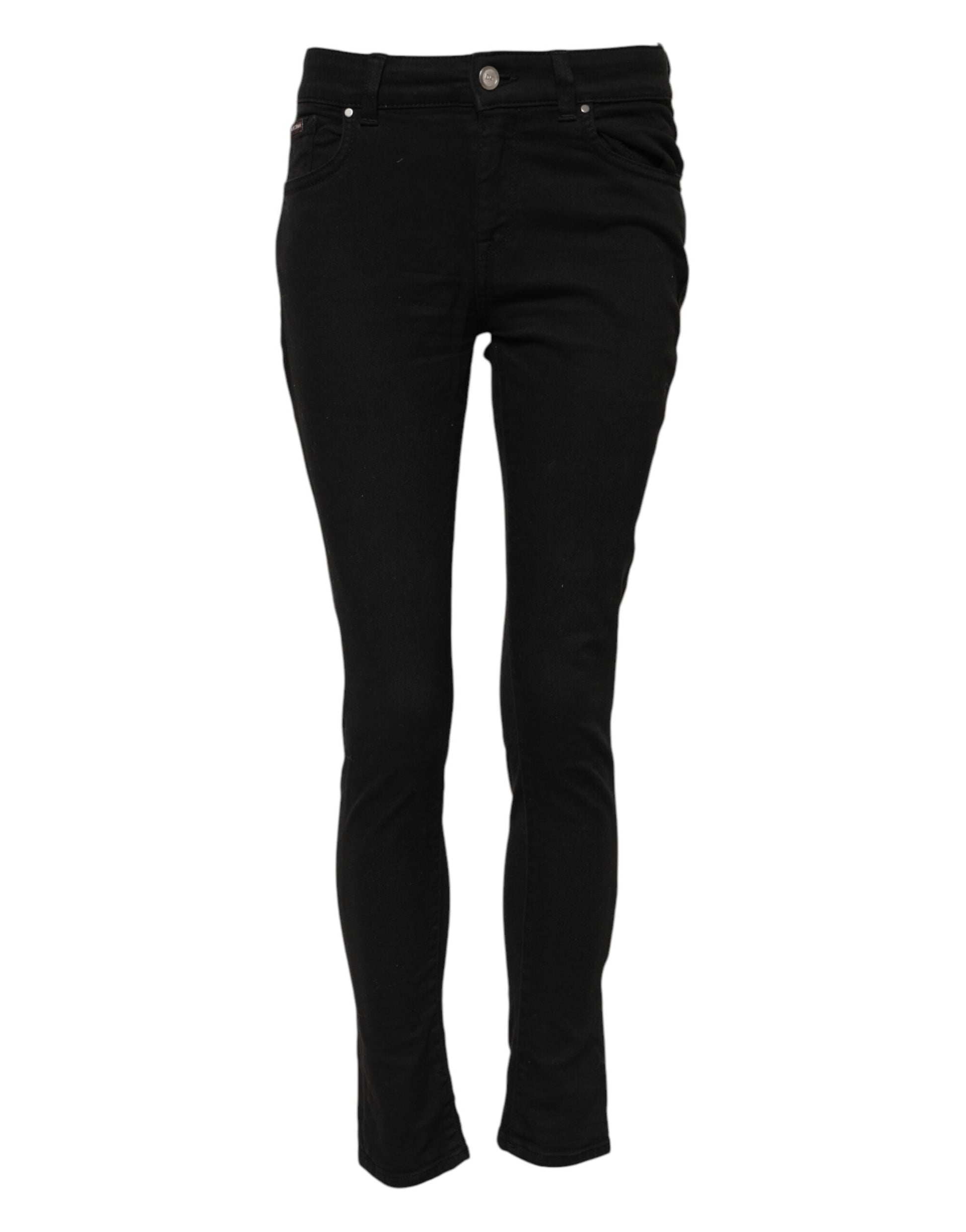 Black Cotton Skinny Mid Waist Denim Jeans