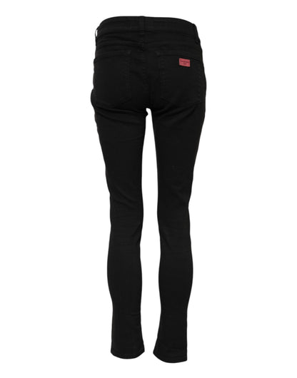 Black Cotton Skinny Mid Waist Denim Jeans