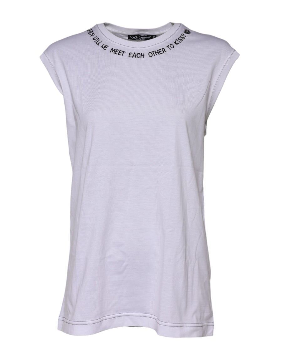 White Cotton Sleeveless Printed Tank T-shirt