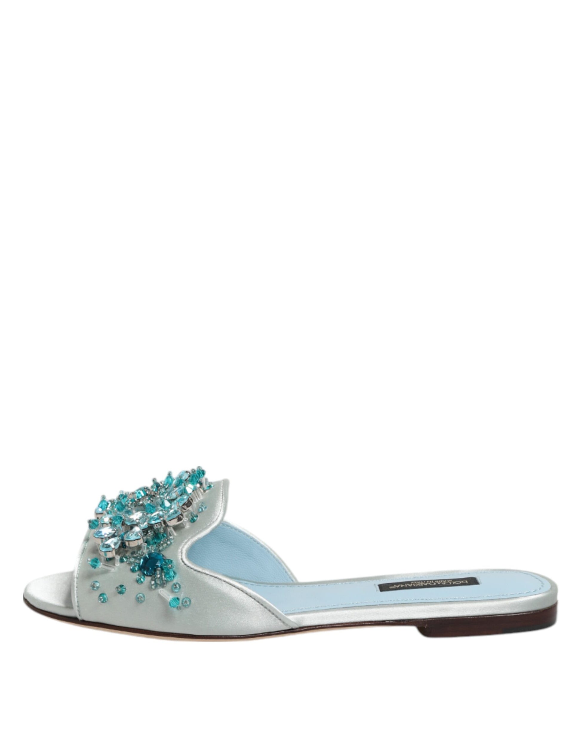 Silver Blue Leather Bead Embellish Slide Shoes