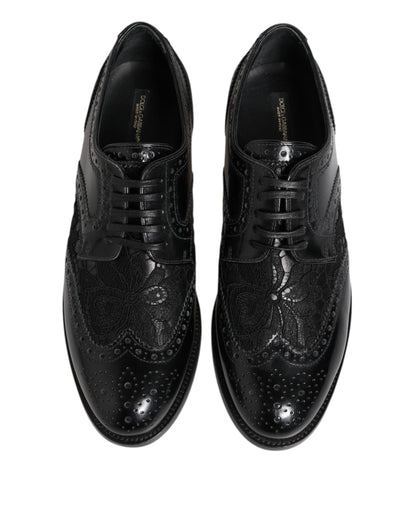 Black Leather Floral Lace Dress Formal Shoes