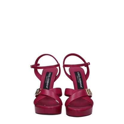 Pink Leather Platform Sandals
