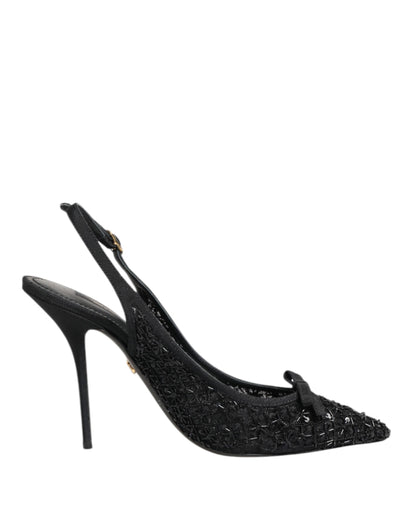 Black Tulle Ricamo Heels Slingbacks Shoes