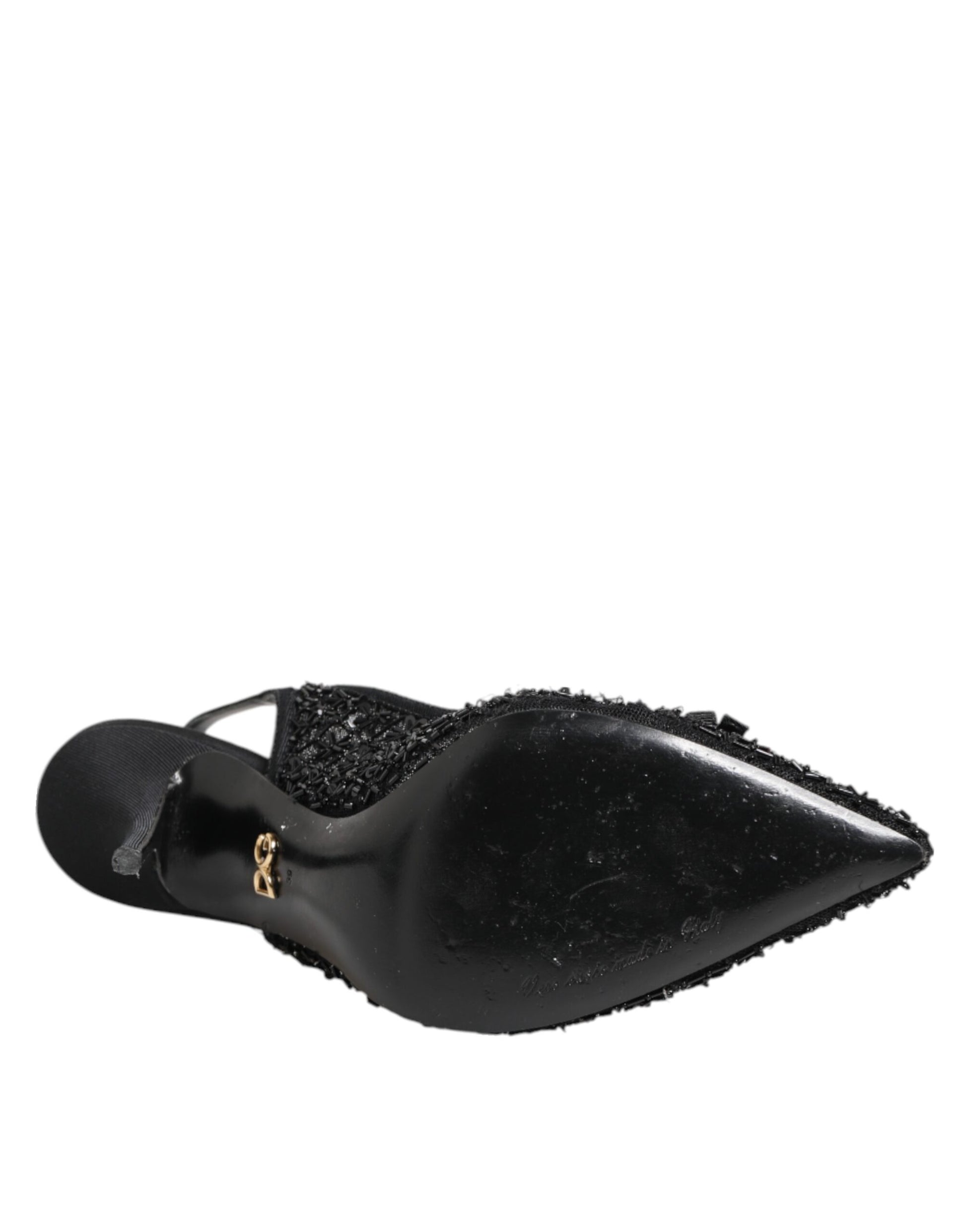 Black Tulle Ricamo Heels Slingbacks Shoes