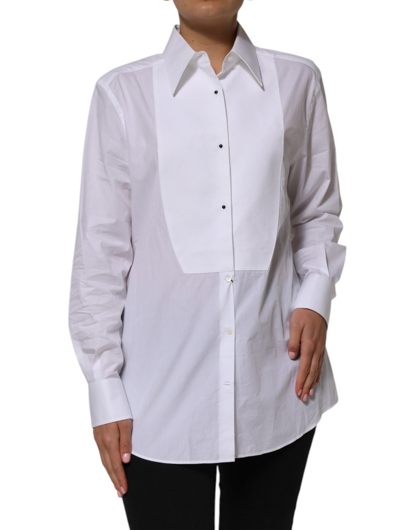White Cotton Collared Long Sleeves Shirt Top