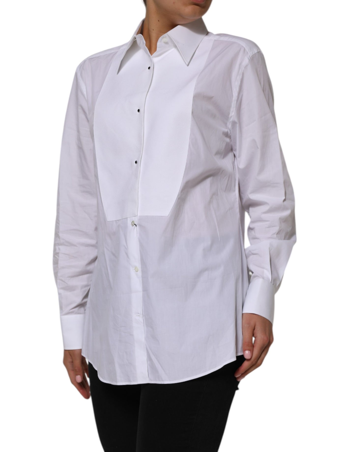 White Cotton Collared Long Sleeves Shirt Top